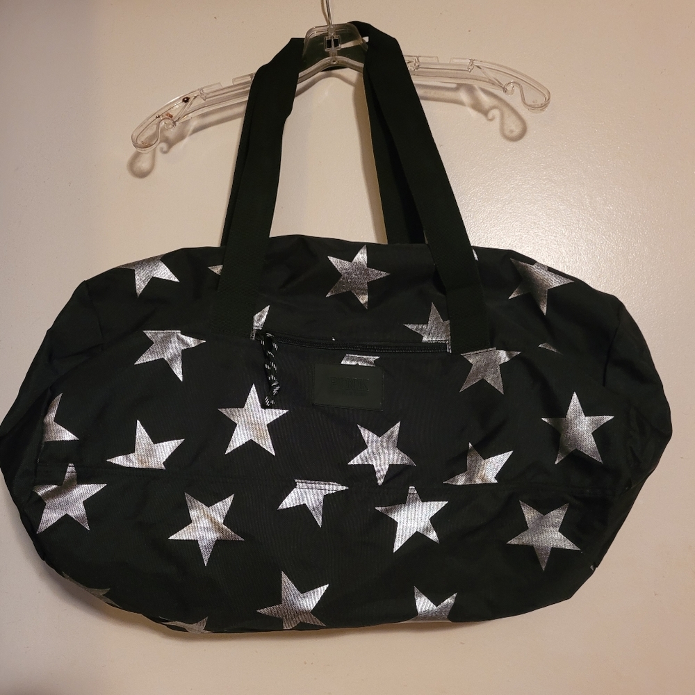 Victoria Secret Black and Silver Stars Duffle Bag